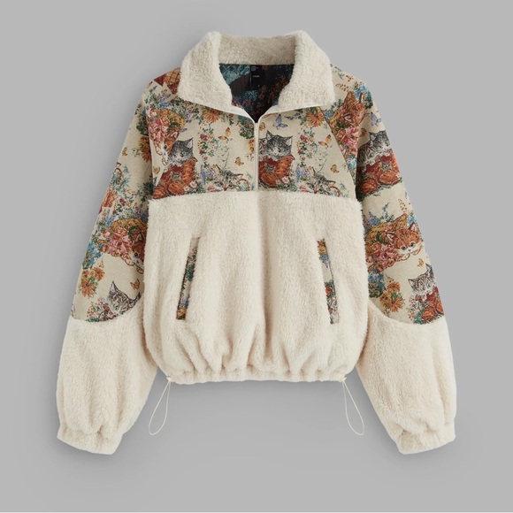 Cider Jackets & Blazers - Cider FLEECE COLLAR FLORAL CAT KNOTTED SWEATSHIRT M CM6-9